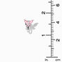 Pink Cubic Zirconia Silver Butterfly Clip-On Earrings,