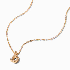 Gold Cursive Lowercase Embellished Initial Pendant Necklace - B,