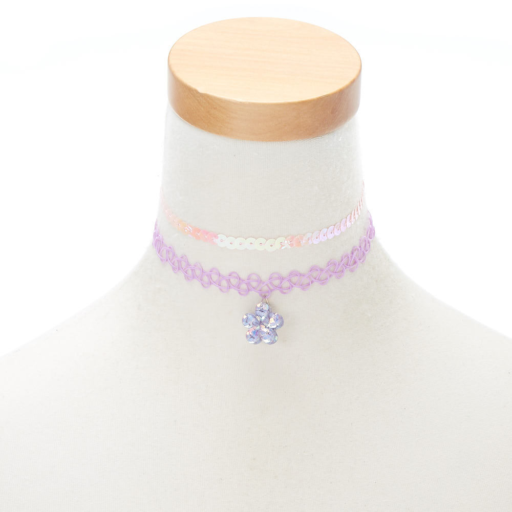 Claire's Club Sequin Flower Choker Necklaces - 2 Pack,