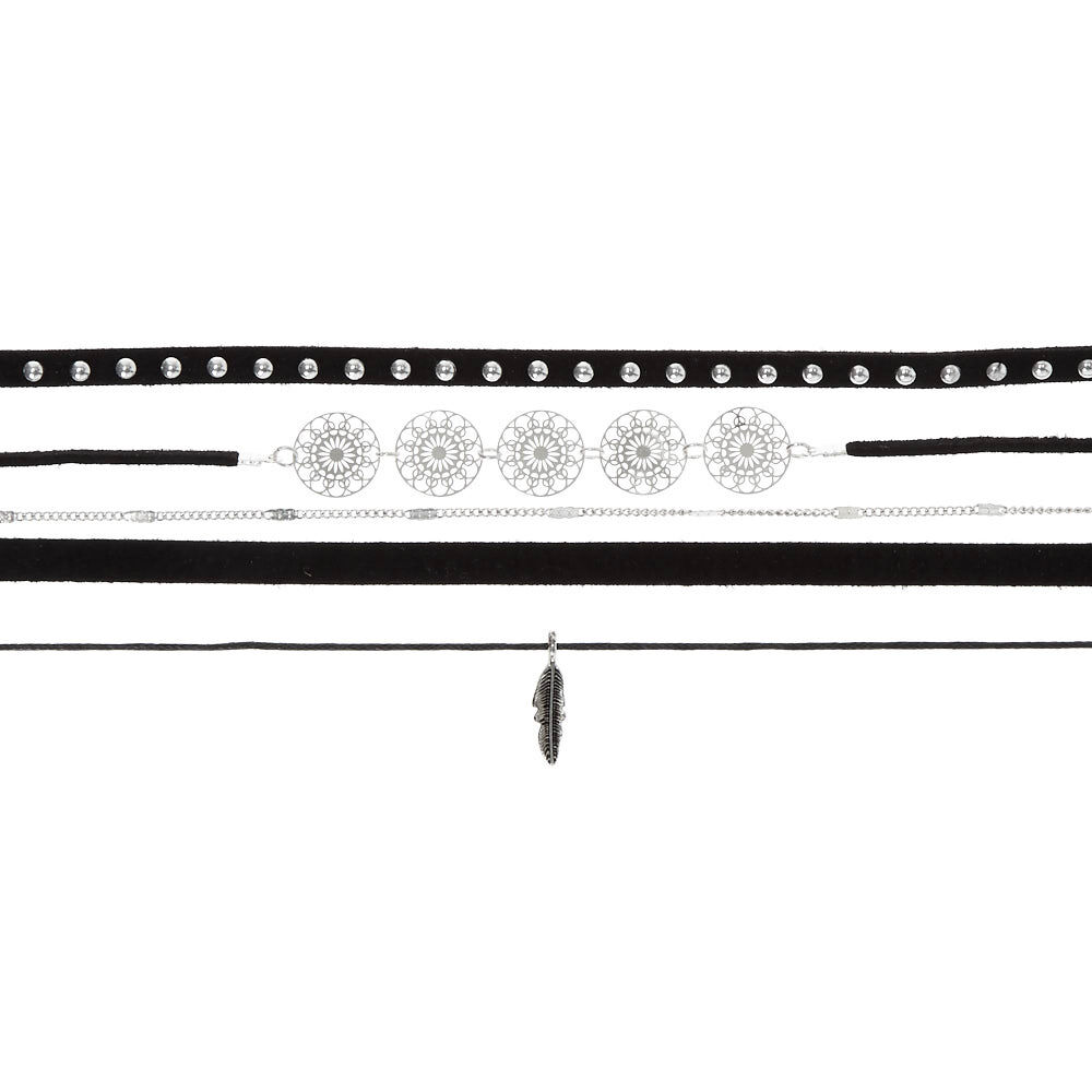 Go West Choker Necklaces - Black, 5 Pack,