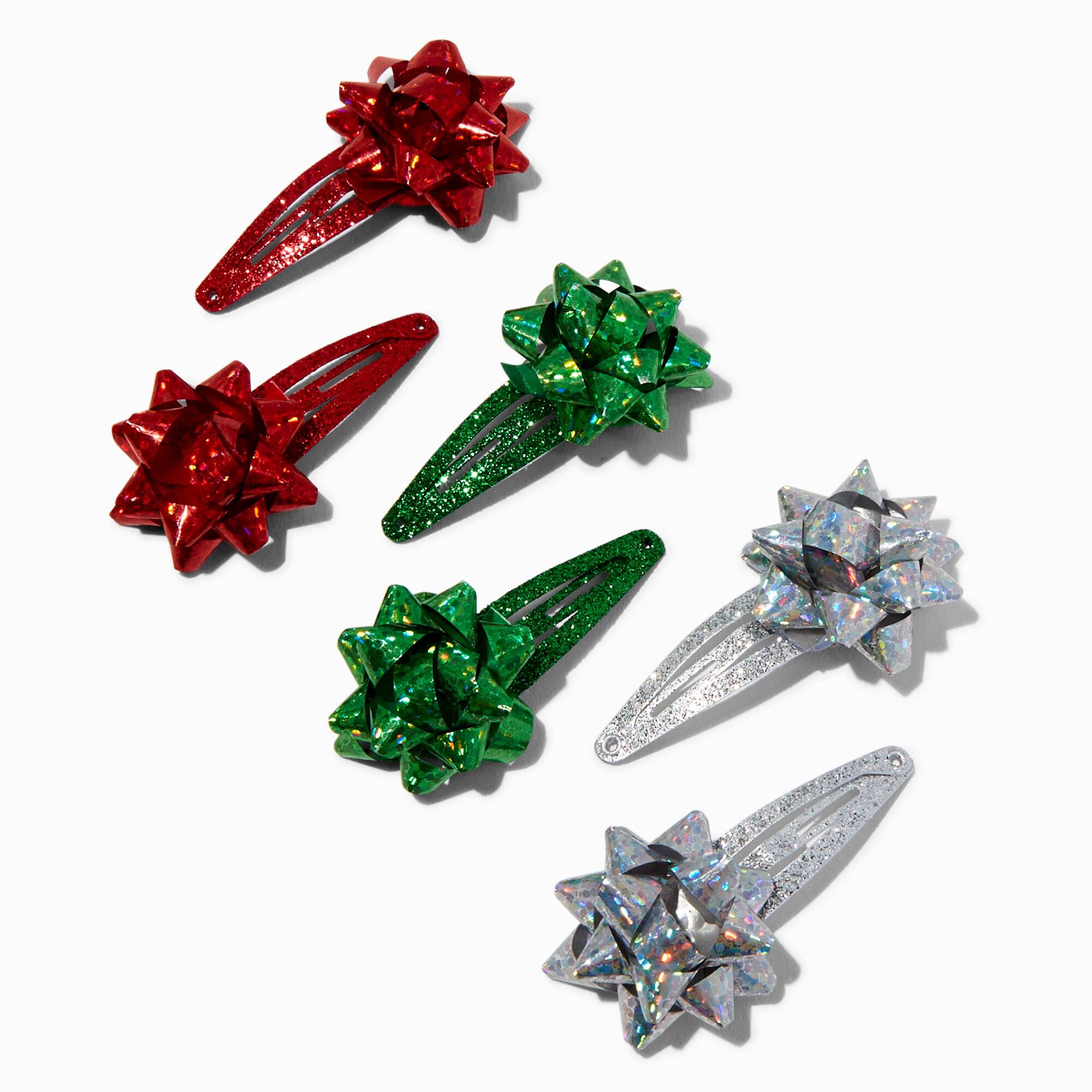 View Claires Christmas Gift Bows Snap Hair Clips 6 Pack Silver information