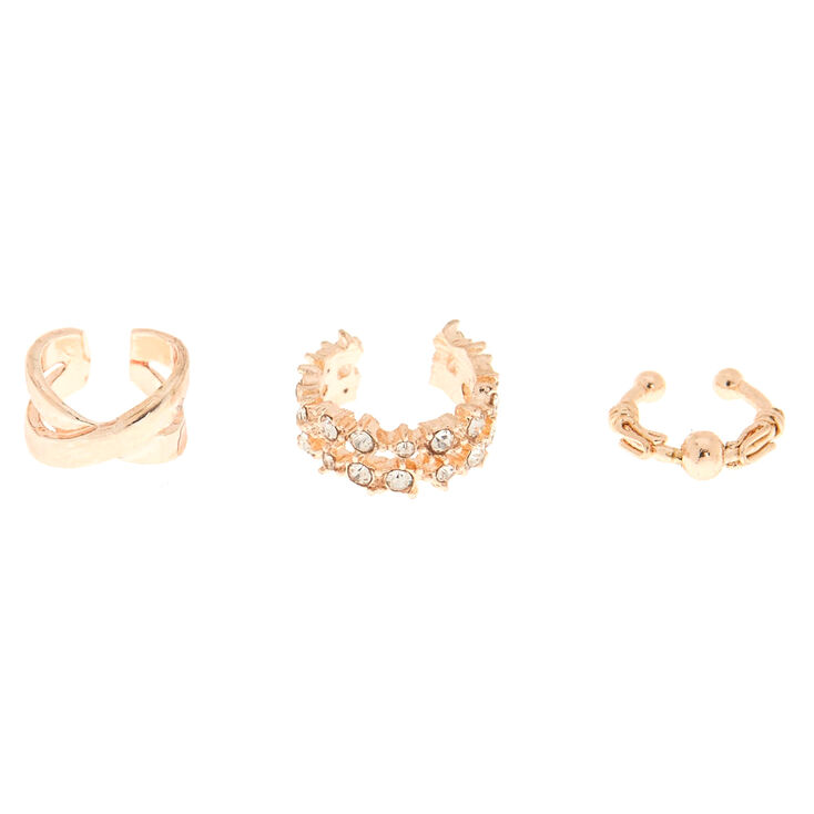 Rose Gold Embellished Twist Ear Cuffs - 3 Pack,