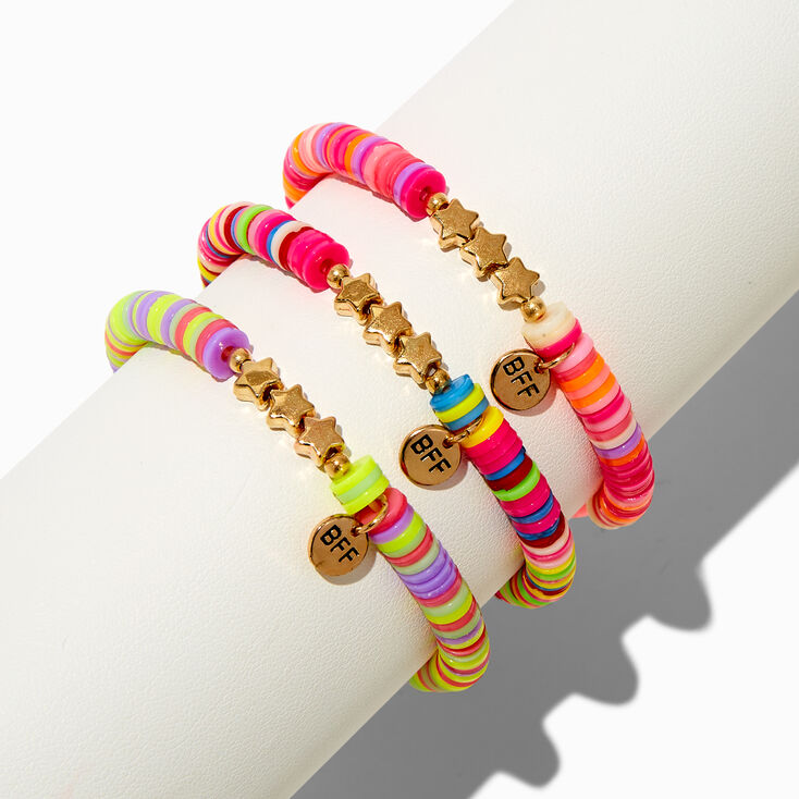 Best Friends Star Rainbow Heishi Beaded Stretch Bracelets - 3 Pack,