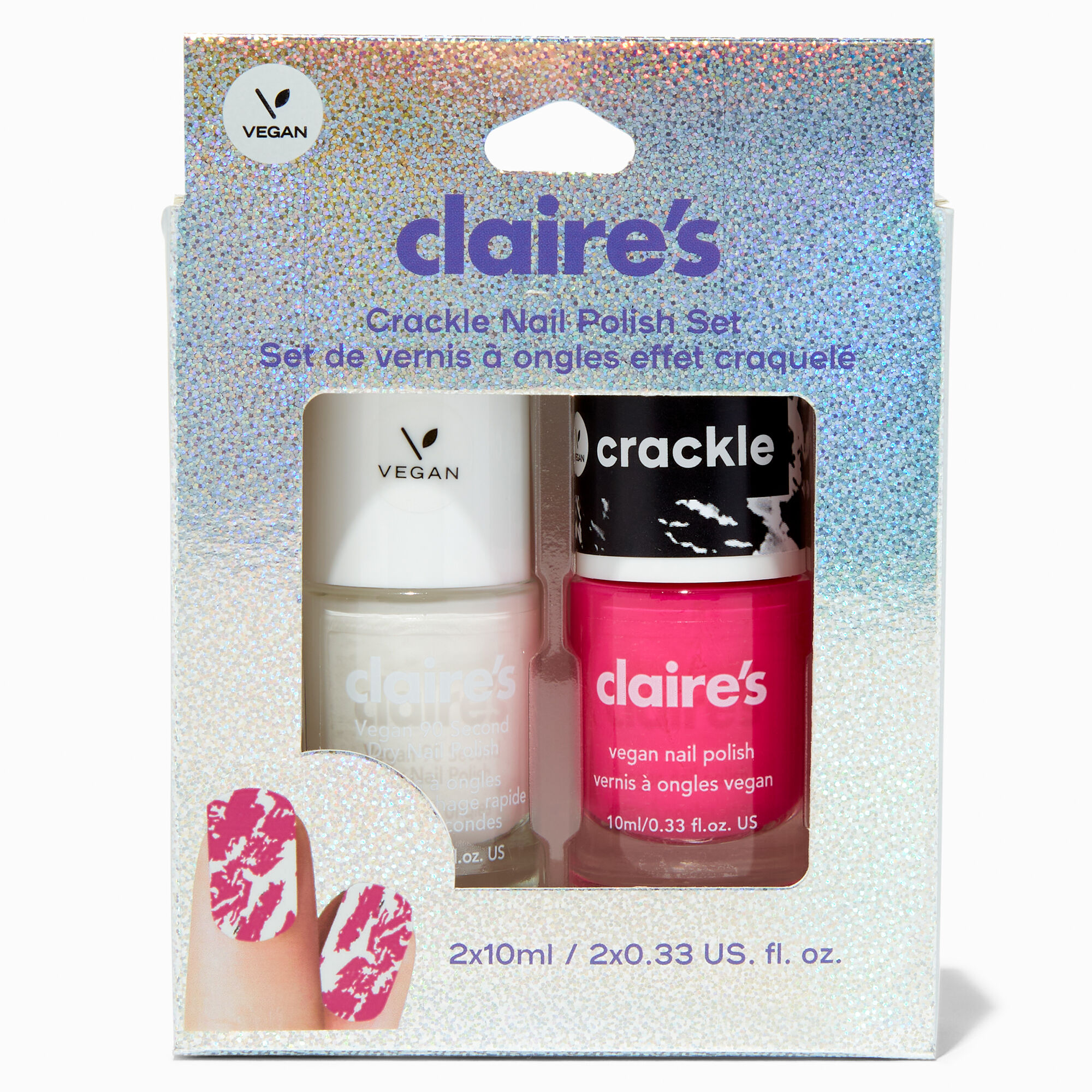 View Claires Pink Crackle Vegan Nail Polish Set 2 Pack White information