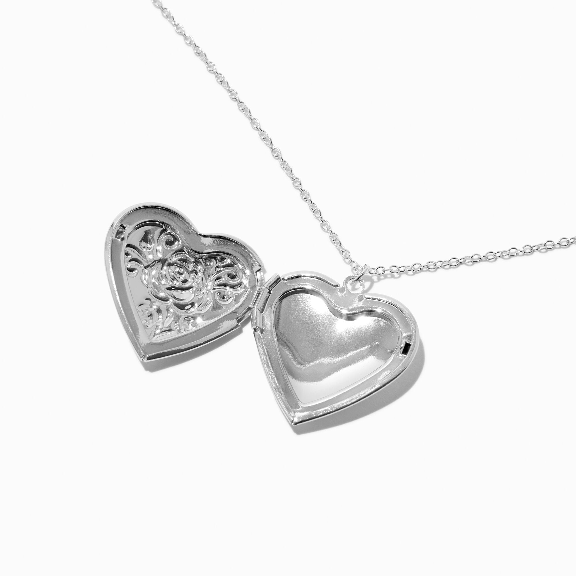 Silver-tone Heart Locket Pendant Long Necklace