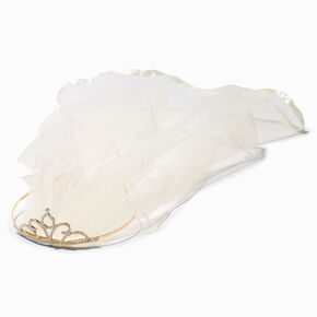 Claire&#39;s Club Special Occasion Ivory Veil Gold Crown,