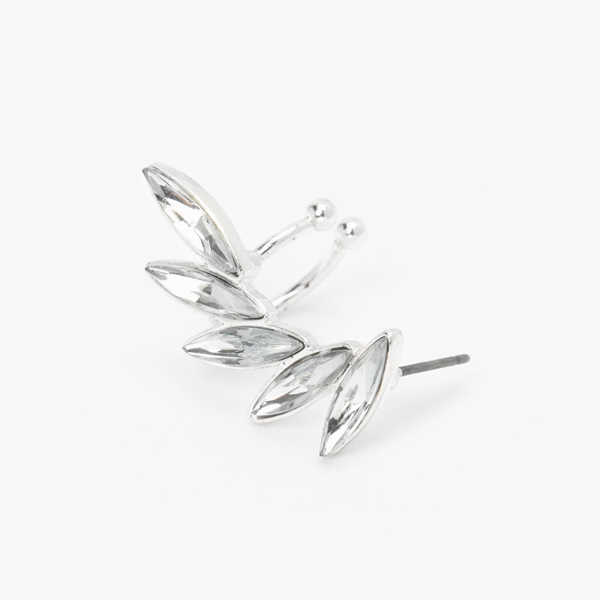 Silver Marquise Crystal Ear Crawler Cuff Earring