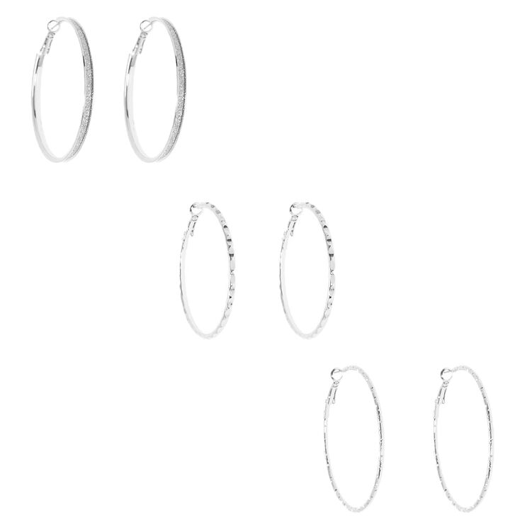 Silver-tone 50mm Hoop Earrings - 3 Pack,