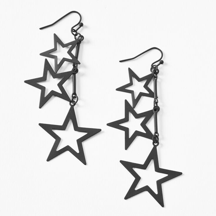 Black 3&quot; Triple Star Drop Earrings,