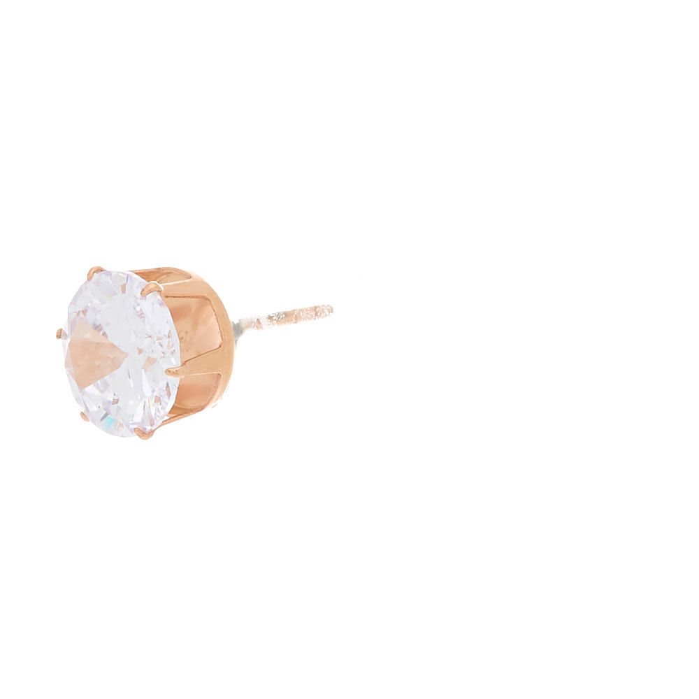 Rose Gold Titanium Cubic Zirconia Round Stud Earrings - 8MM,
