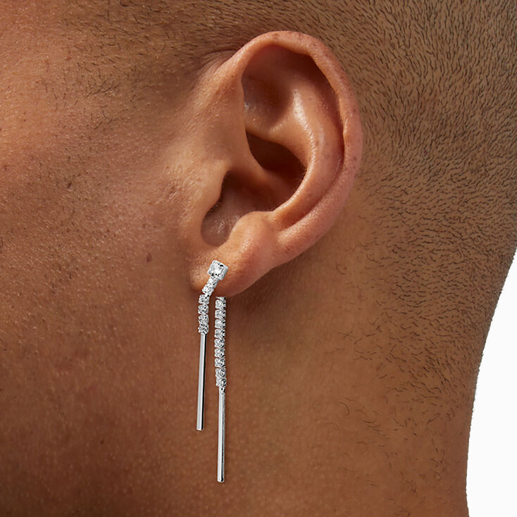 Silver-tone Cubic Zirconia Stick Front &amp; Back Drop Earrings ,
