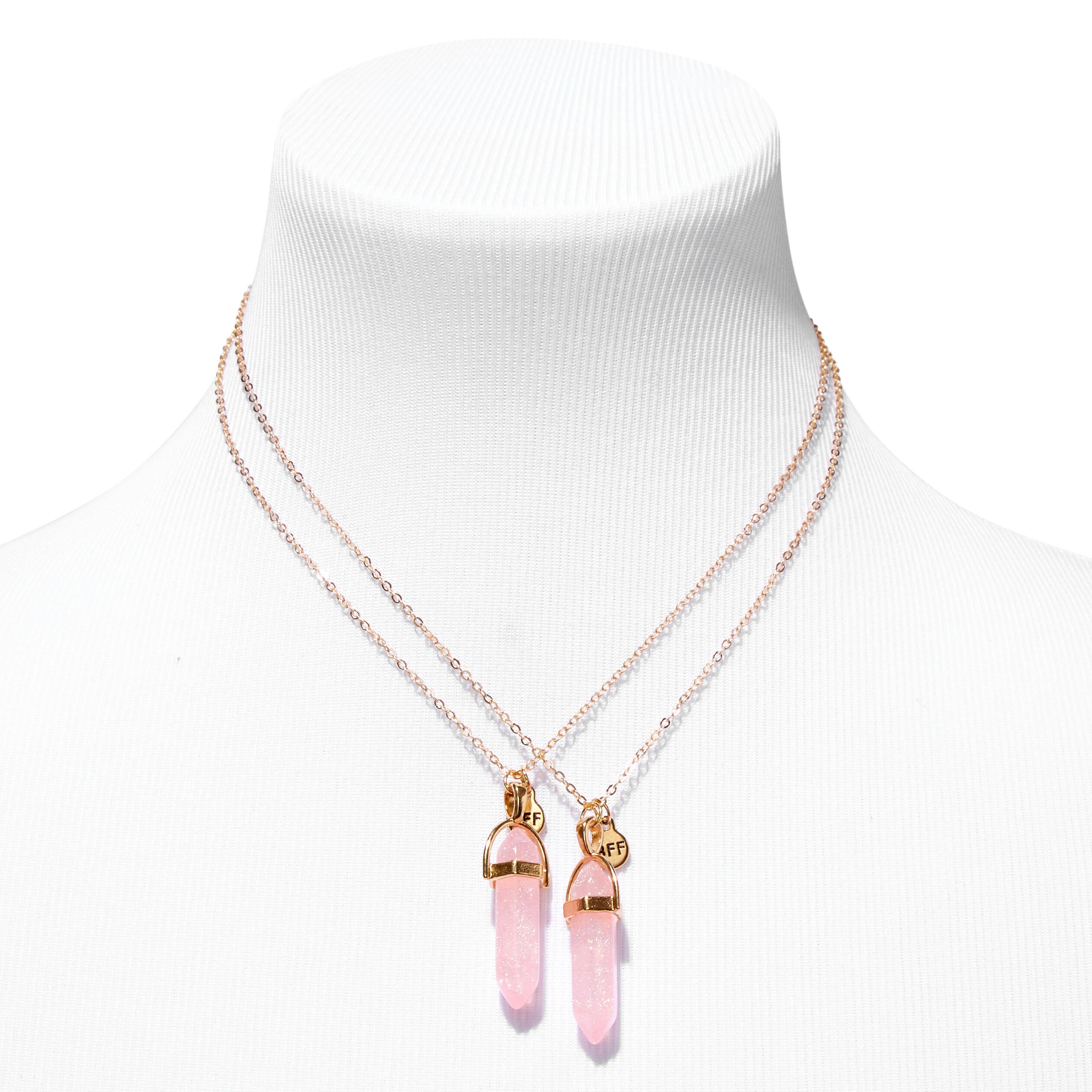 Colliers à pendentif avec strass mystiques brillants roses best friends couleur dorée (lot de 2),