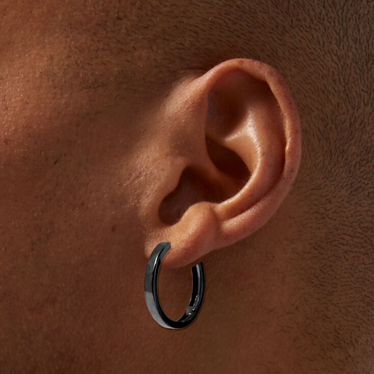 Black 25MM Huggie Hoop Earrings,