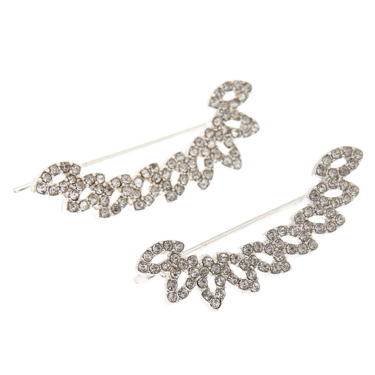 Silver 1.5&quot; Crystal Fan Ear Crawler Earrings,