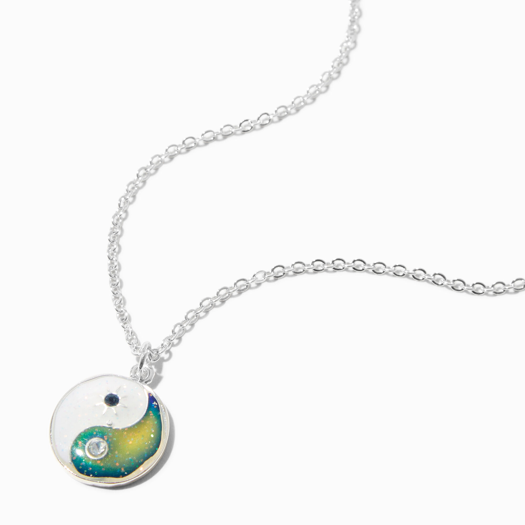 Silver Yin Yang Mood Pendant Necklace Claire s US