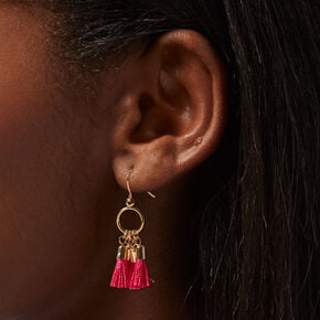 Hot Pink Four Tassel Drop Earrings,