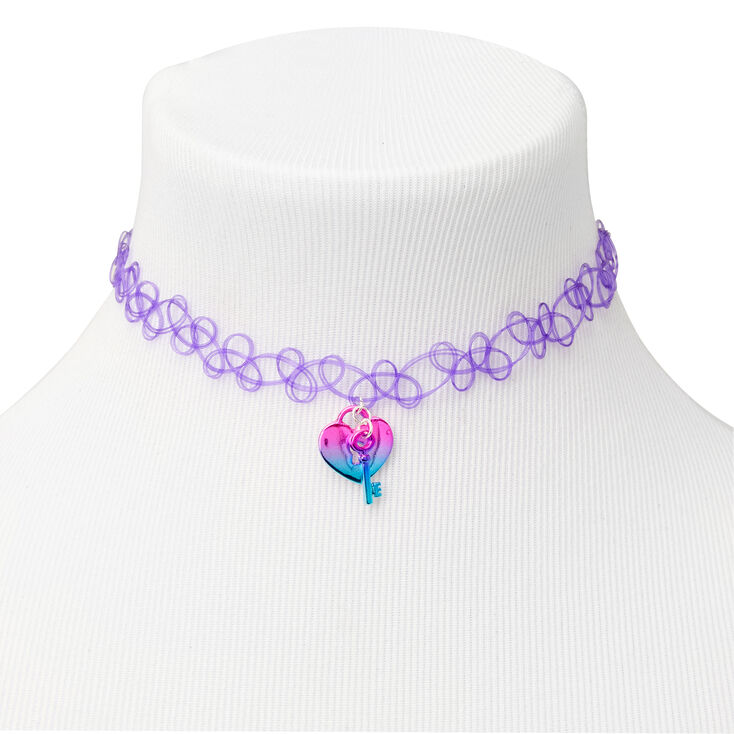 Claire's Ras-de-cou cadenas et clé cœur - Violet