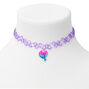 Heart Lock and Key Choker Necklace - Purple,