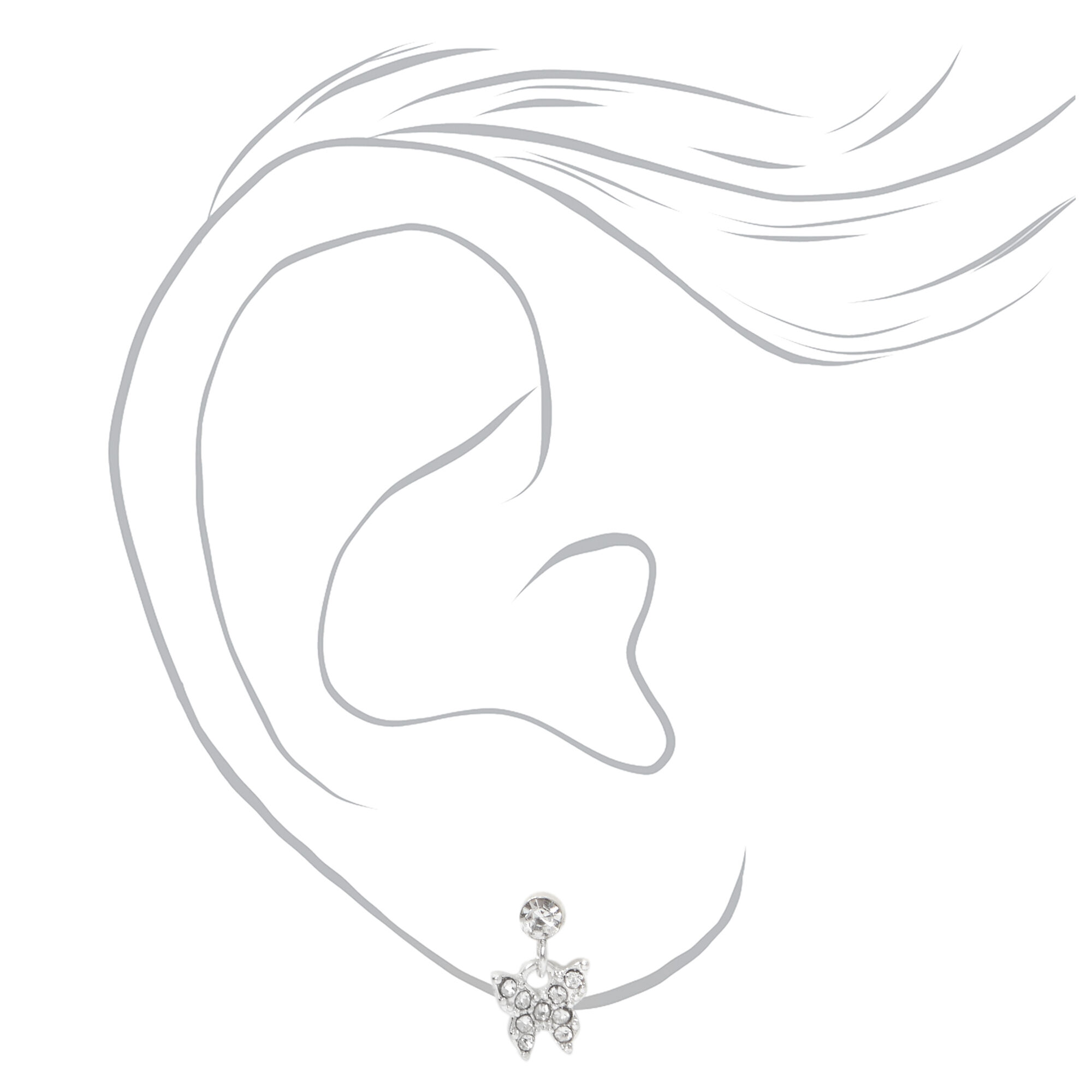 Silver Butterfly & Stars Stud Earrings - 3 Pack,