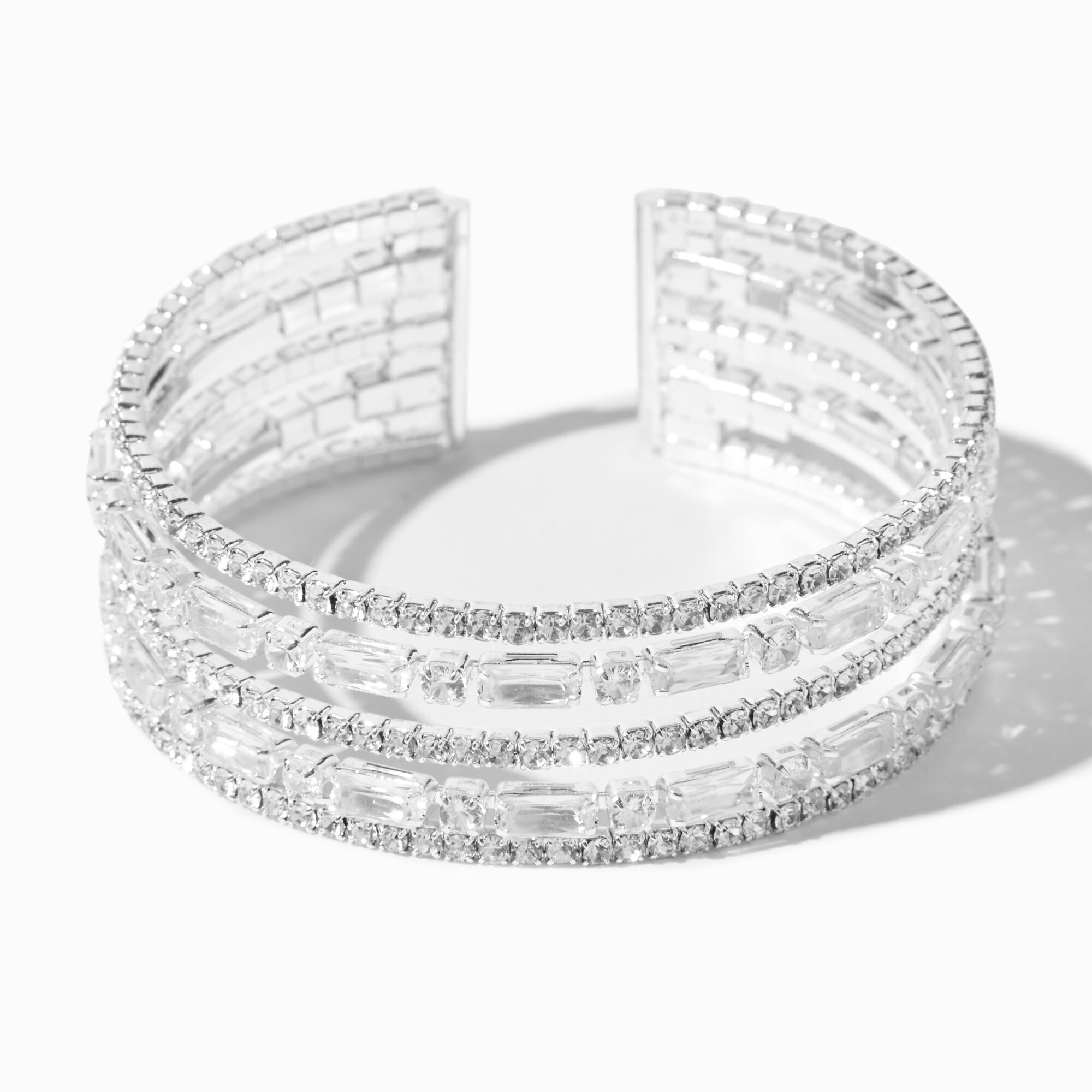 View Claires Tone Rhinestone Glam Cuff Bracelet Silver information