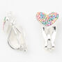 Silver-tone Pastel Heart Clip On Stud Earrings,