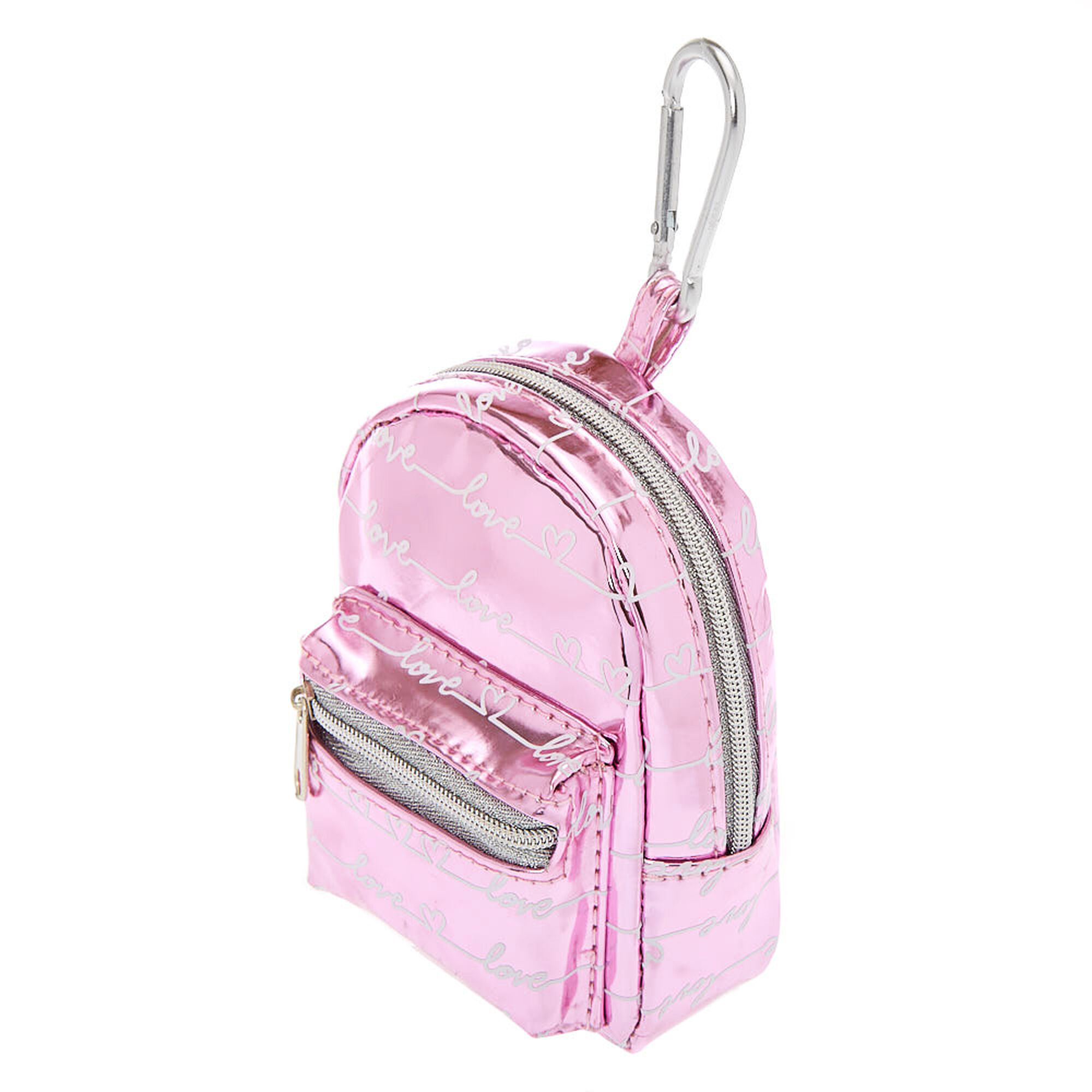 Metallic Love Script Mini Backpack Keychain - Pink | Claire's US