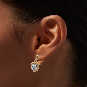 Gold-tone Crystal Heart Clip-On 0.5&quot; Drop Earrings,