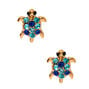 Gold Turtle Stone Stud Earrings - Blue,