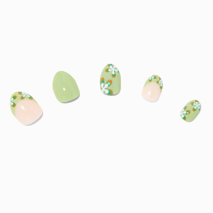 Green Tropical Floral Stiletto Press On Vegan Faux Nail Set - 24 Pack,