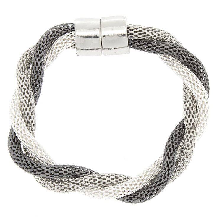 Silver Mesh Twist Bangle Bracelet,