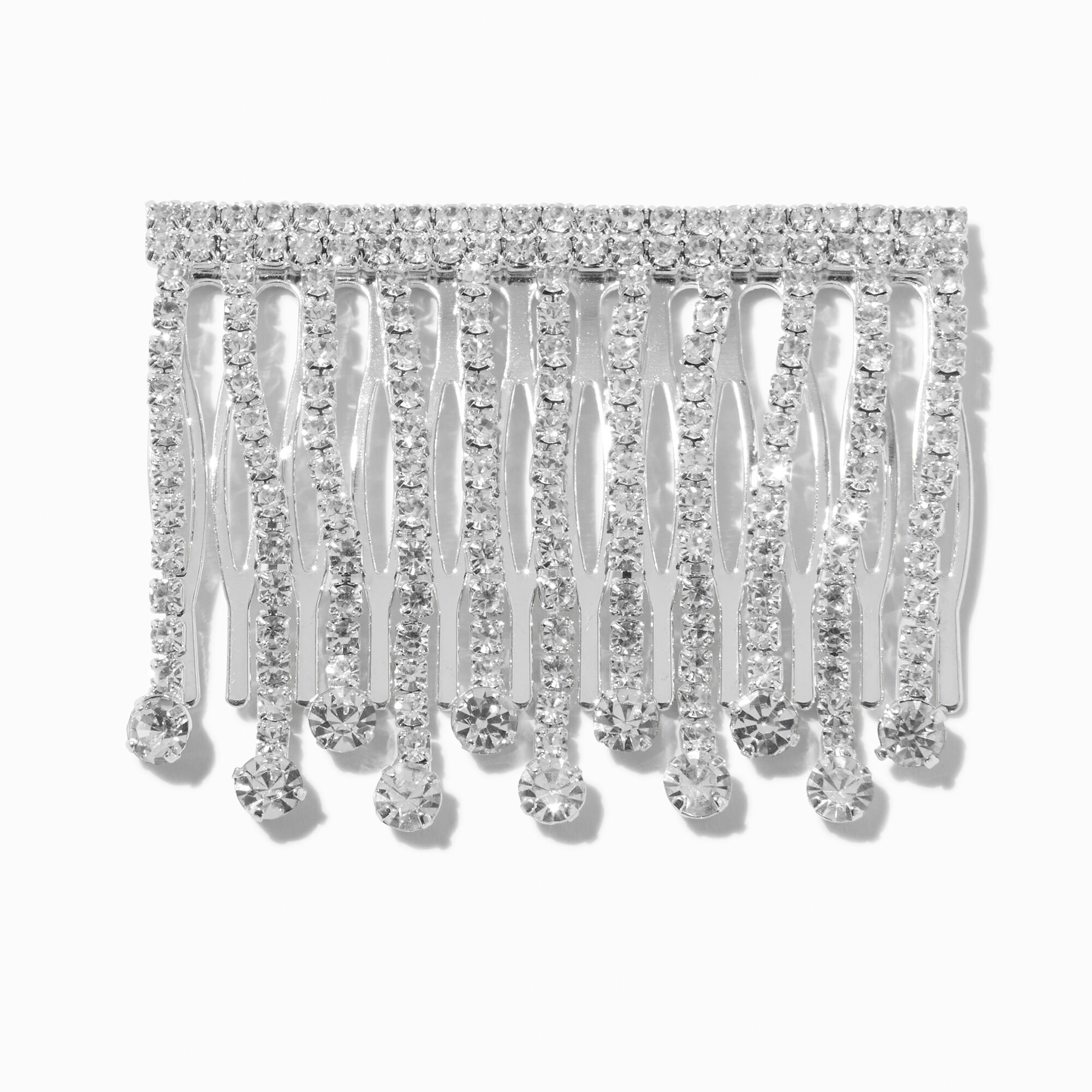 View Claires Tone Rhinestone Fringe Hair Comb Silver information