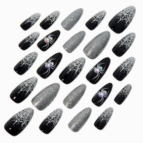 Spiderweb Halloween Squareletto Press On Faux Nail Set - 24 Pack,