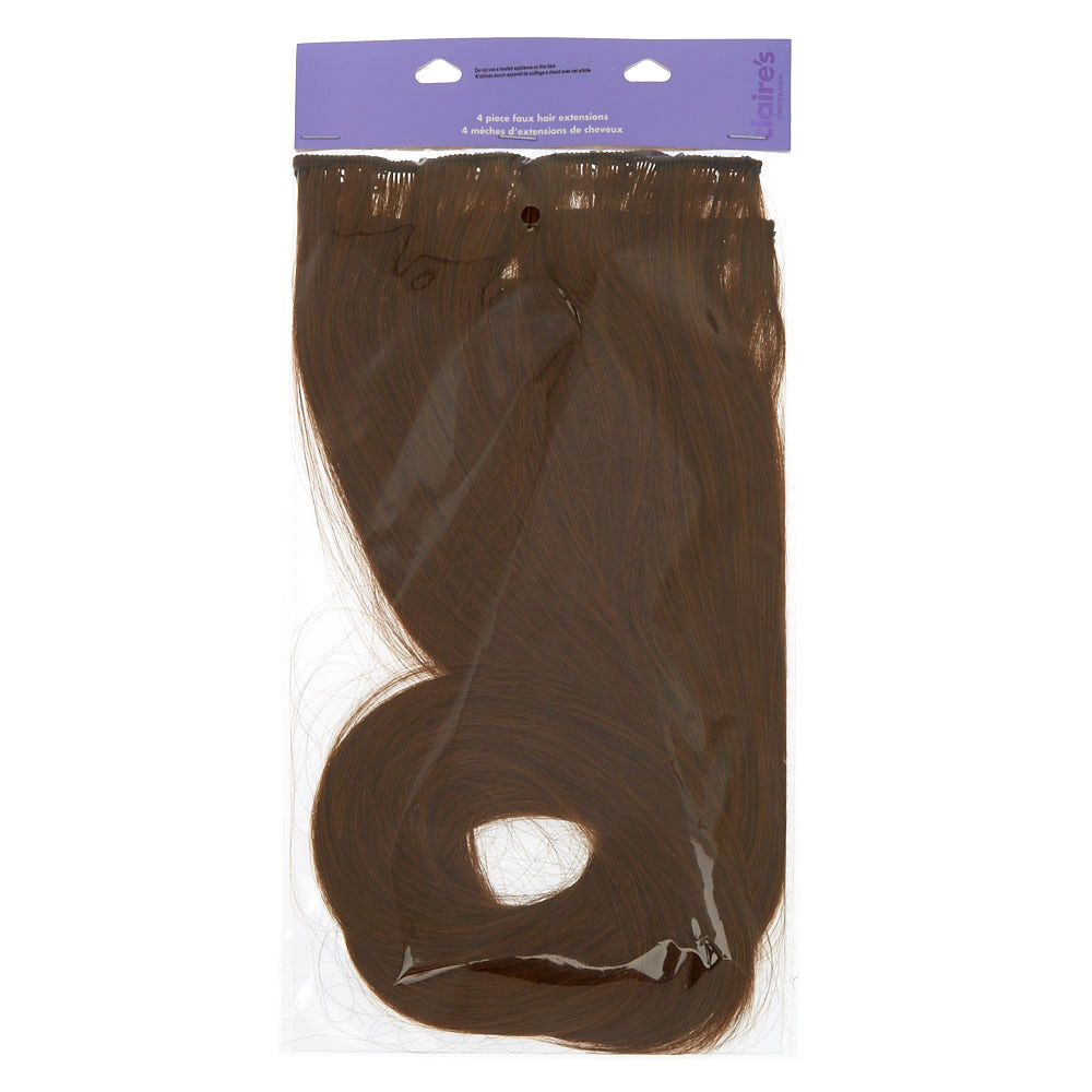 Straight Faux Hair Clip In Extensions - Brown, 4 Pack,