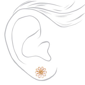 Gold Daisy Flower Stud Earrings - White,
