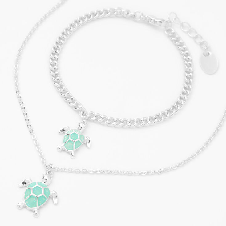 Silver Glitter Turtle Jewelry Set - 2 Pack,