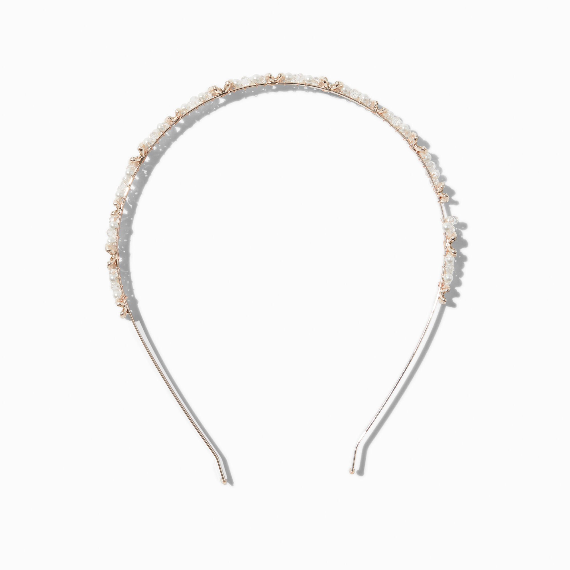 Serre-tête perles d'imitation et papillon en strass couleur doré rose,
