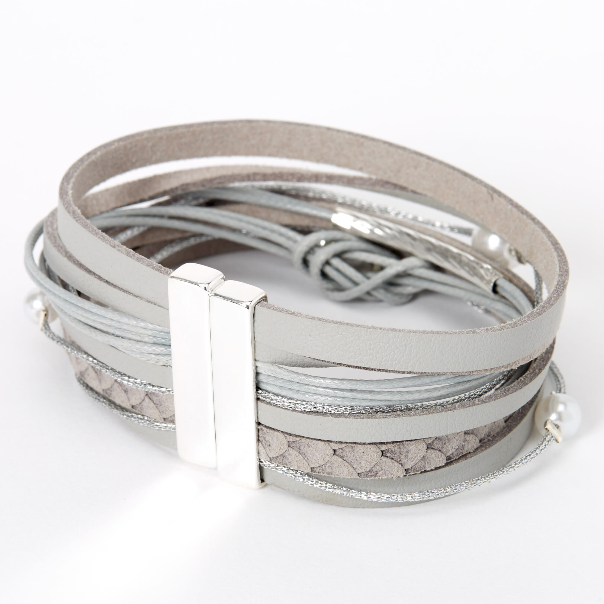 Faux Leather Pearl Wrap Bracelet - Gray,