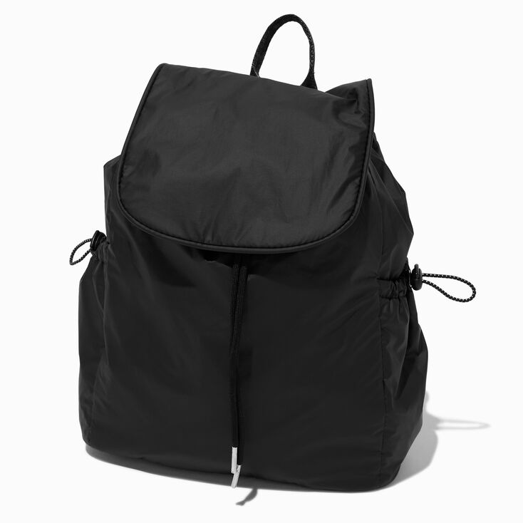 Black Nylon Flap Backpack,