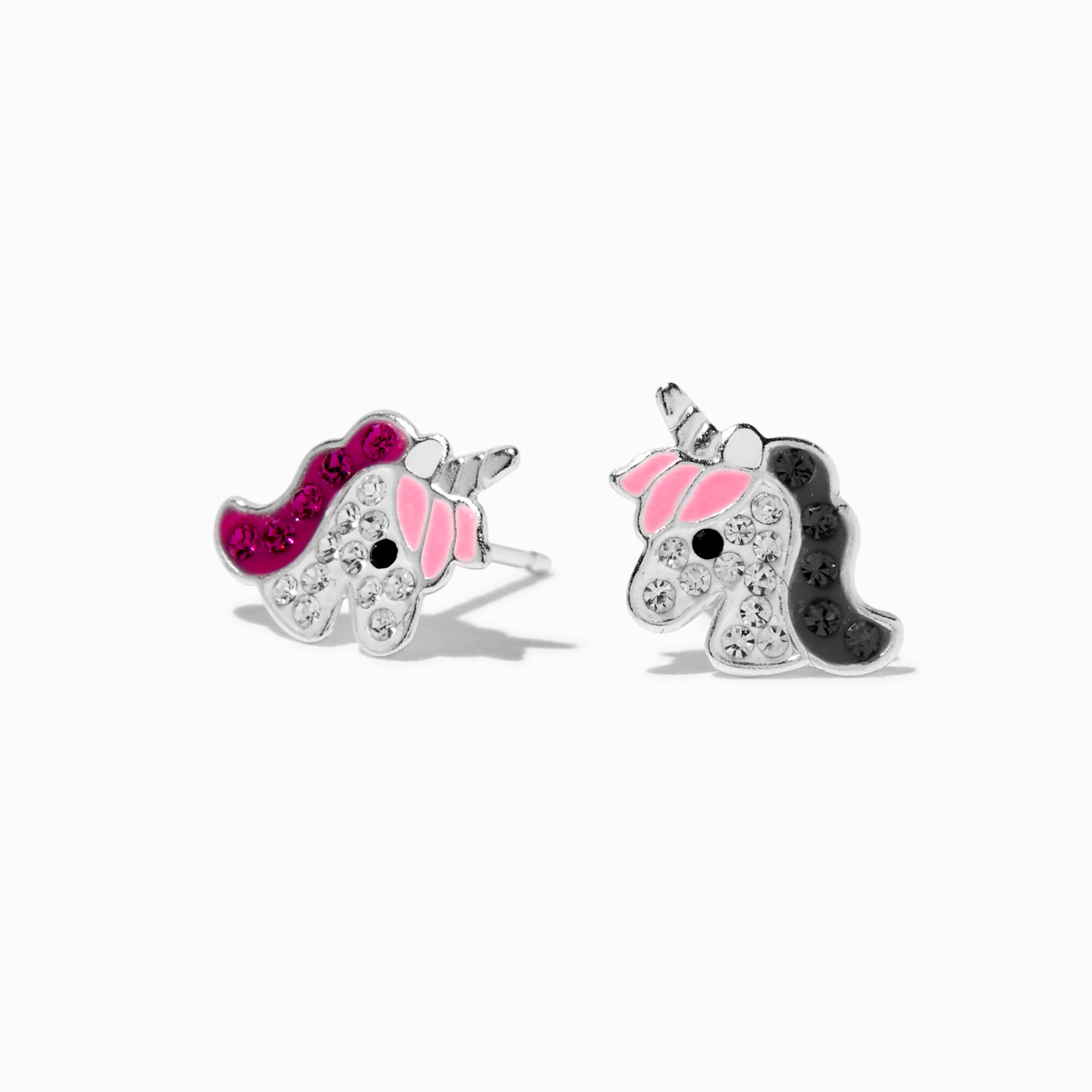 View Claires Crystal Unicorn Stud Earrings Silver information
