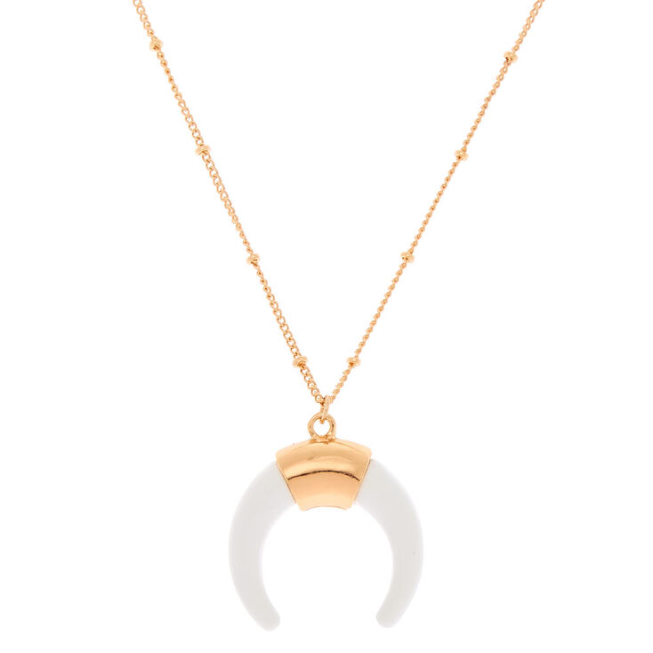 Claire's Collier long à pendentif couleur doré corne blanche