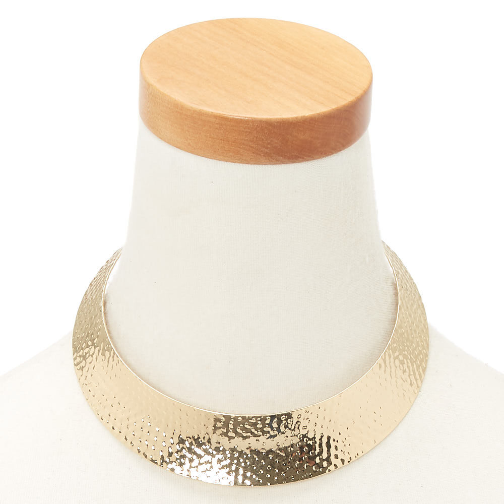 Gold Hammered Collar Choker Necklace,