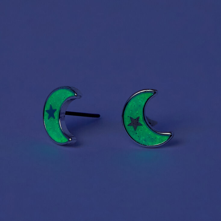 Glow In the Dark Crescent Moon Stud Earrings - Blue,