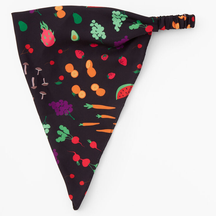 Fruits &amp; Veggies Silky Black Head Scarf,