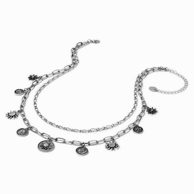 Silver Boho Charm Multi-Strand Necklace,