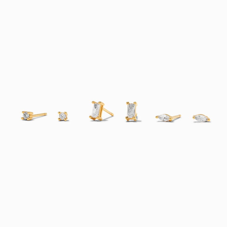 C LUXE by Claire&#39;s 18kt Gold Plated Cubic Zirconia Marquise &amp; Baguette Stud Earrings - 3 Pack,