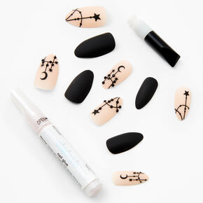 3D Mystic Moon and Stars Stiletto Faux Nail Set - 24 Pack,
