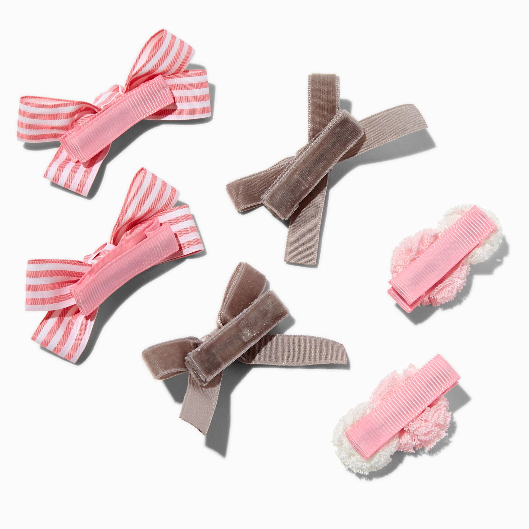 Claire's Club Pink Pom Hair Bow Clips - 6 Pack,