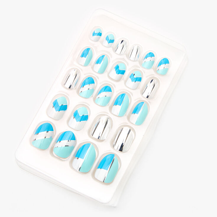 Claire's Faux ongles autocollants stiletto géométriques - Bleu, lot de 24