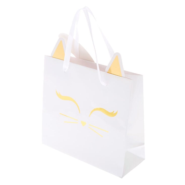 Iridescent Kitty Cat Gift Bag - White,