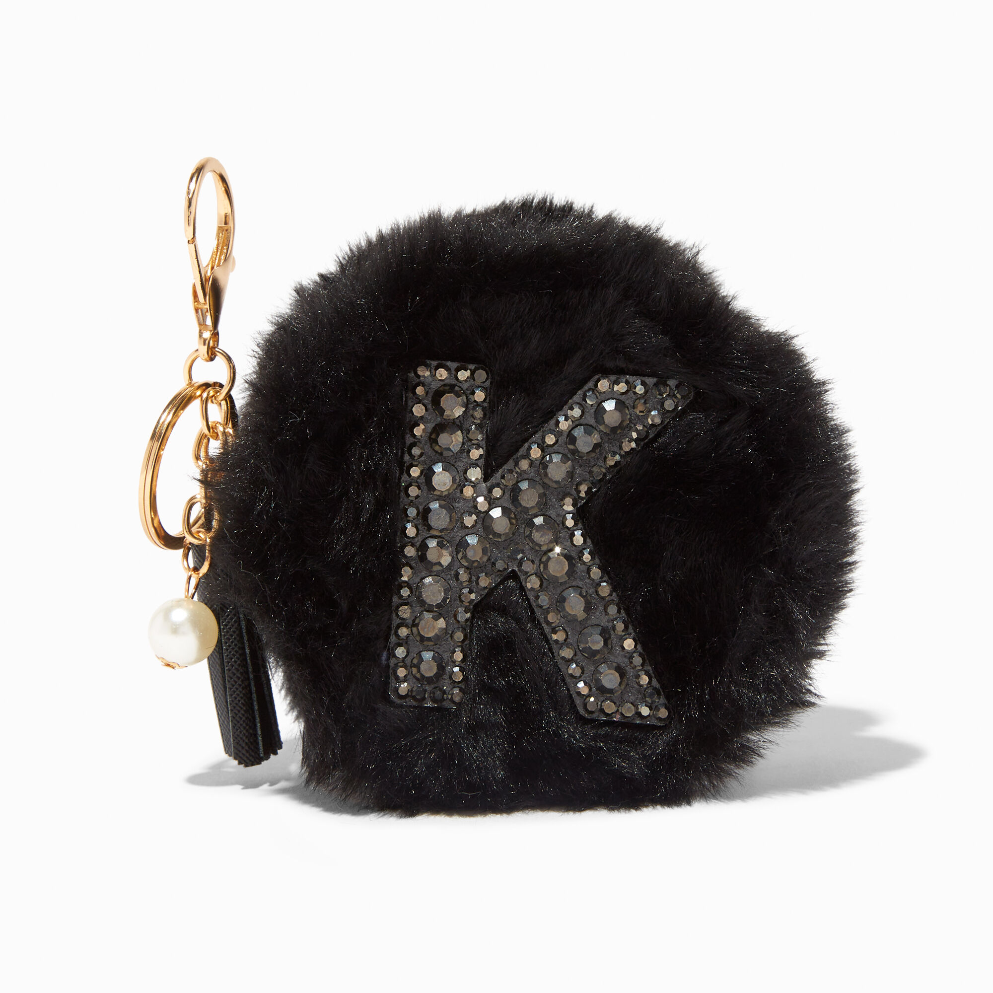 View Claires Furry Pearl Initial Coin Purse Keychain K Black information